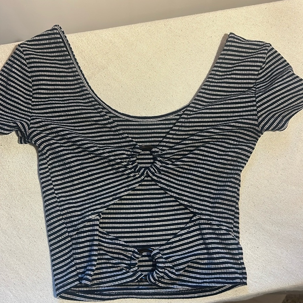 Aeropostale navy and white striped cutout crop top